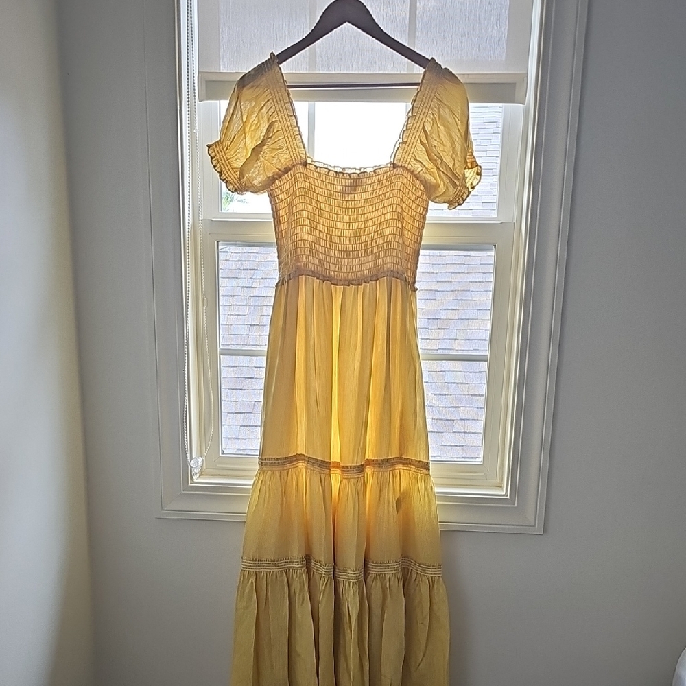 Elegant Yellow Smocked Dress